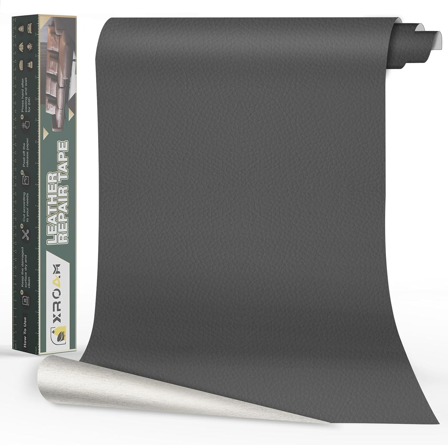 Leather Repair Tape, 16x40 inch Leather Patches for Furniture, Self Adhesive Leather Repair Patch for Sofas, Couches, Leather Covers, Seats, Chairs, Vinyl Repair Tape Dark Gray