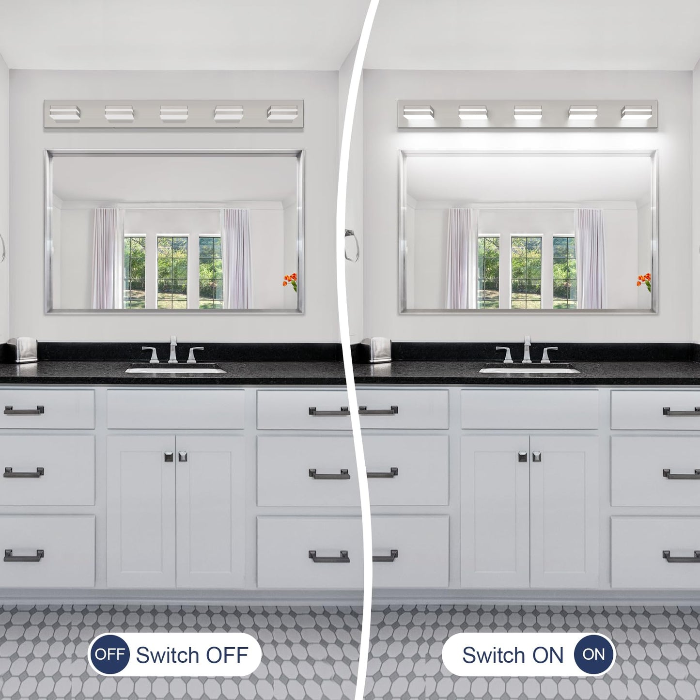 SineRise LED Bathroom Vanity Light Fixtures, 5-Light, 40-Inch, Brushed Nickel, Modern Acrylic, Non-Dimmable, Cool White 6000K