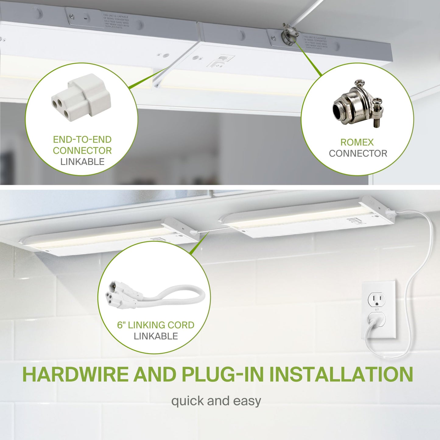 Asd Swivel Led Under Cabinet Light, 18 Inch, Dimmable, 8W, Hardwired/Plug-In, 2700K/3000K/4000K, Aluminum
