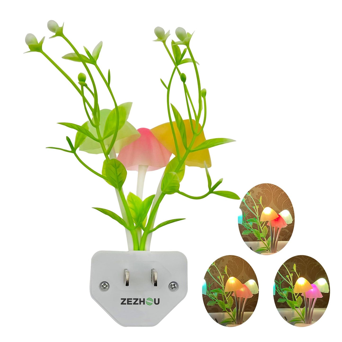 Zezhou Smart Sensor Led Night Lights 2 Pack  7 Color Changing W/Dusk To Dawn Sensor Auto On/Off Mushroom Dream Bed Nightlight  0.6W Plug-In Wall Lamp  Gift Ideal For Nursery Baby Kids Children mature-themeds