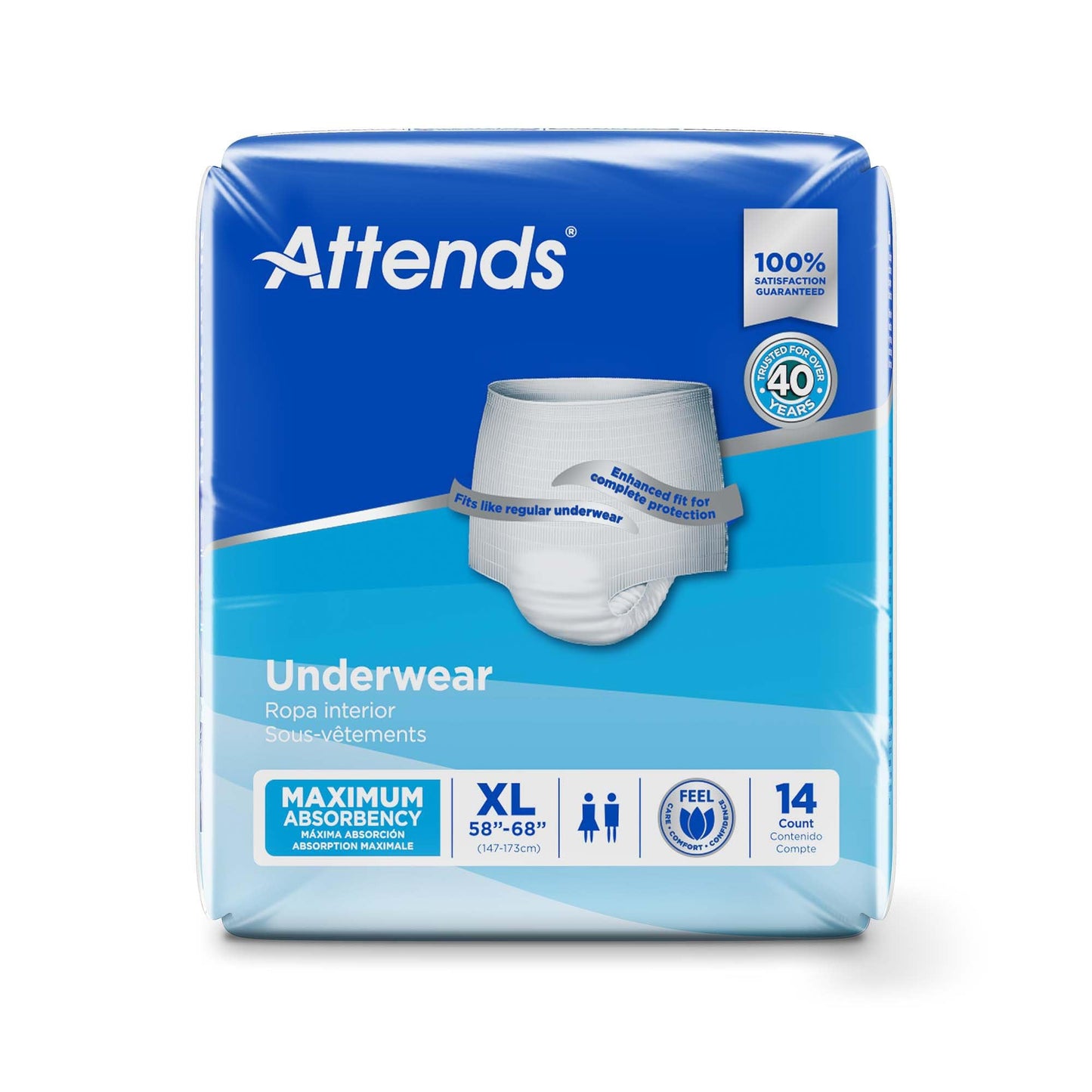 Attends Adult Absorbent Underwear, X-Large [14 Count] - Maximum Absorbency for Men and Women - Disposable Pull-On Diapers with Tear-Away Sides and Breathable Waistband - AP0740