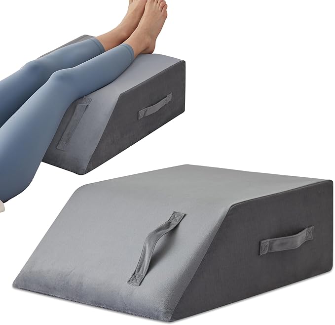 Leg Elevation Pillow for After Surgery, Leg Pillow Elevation Blood Circulation Memory Foam Leg Wedge for Elevation for Swelling, Foot Elevation Pillow Post Surgery 23.6×16.8×8 Inch Short Plush