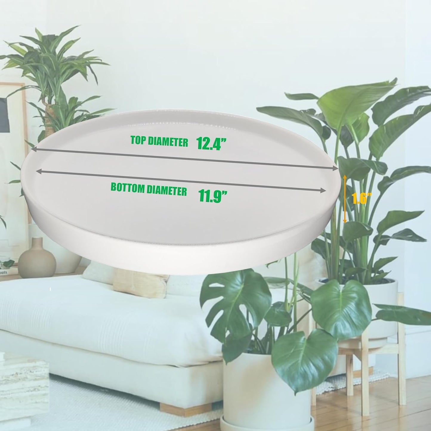 Ceramic Plant Saucer Pot Tray 12 Inch, Planter Saucers 4 5 6 7 8 9 10 11 12 Inch for Indoors Outdoor, Durable Sturdy Flower Drainage Tray for Glazed Pots Base (12.5 Inch-White)