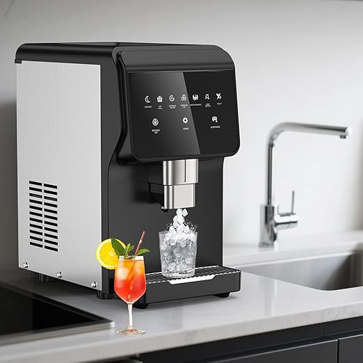 Nugget Ice Maker Countertop 50 LBS/Day, 5 LBS Ice Bin, Water Dispenser Countertop, Soft Chewable Pellet Ice Maker Machine Stainless Steel, Nugget Ice Machine for Home Bar Kitchen Office, Self-Cleaning