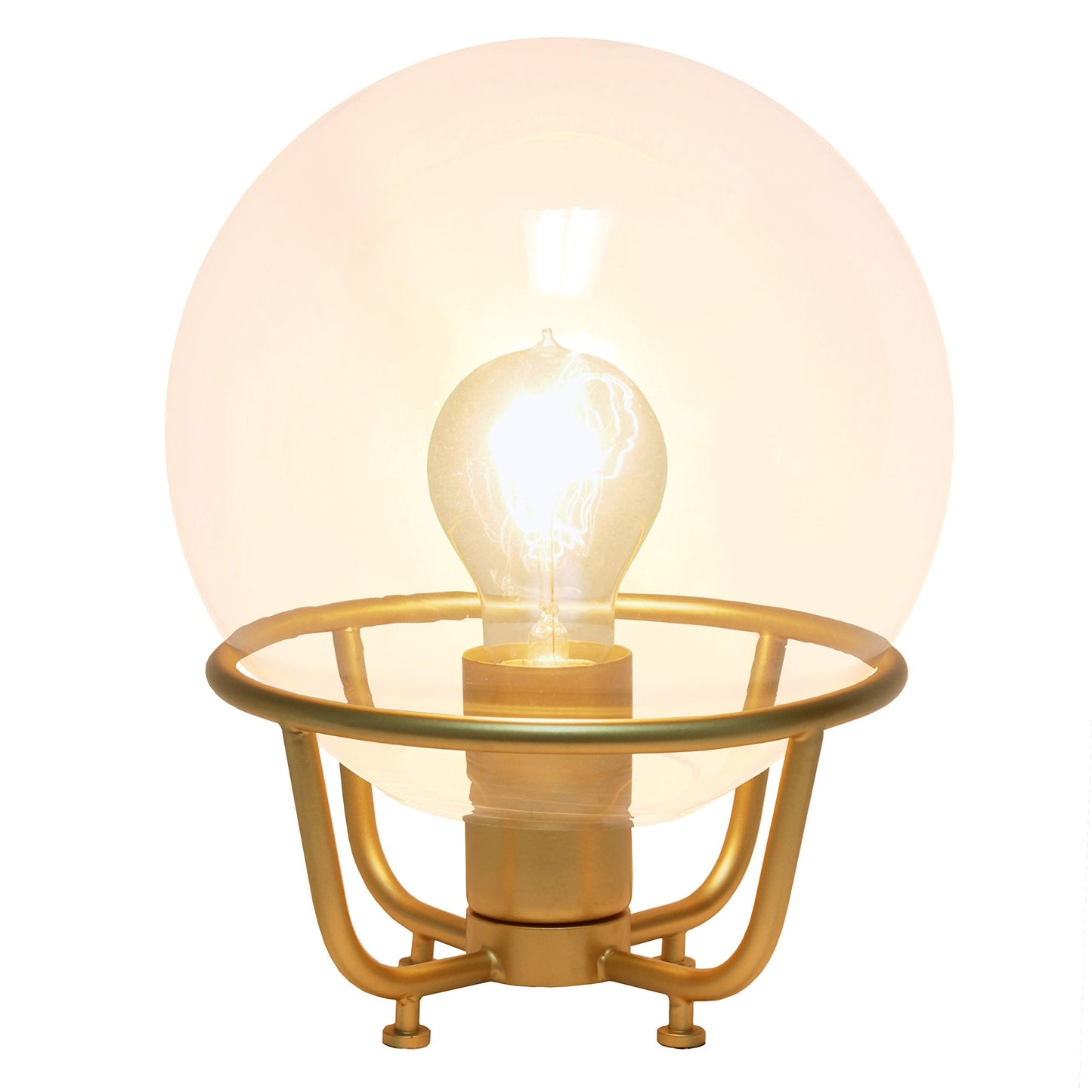Elegant Designs Table Lamp, Vintage Industrial, Glass Crystal Ball, Metal, 7.75inL x 7.75inW x 10inH, Matte Gold, Model LT1062-MGD