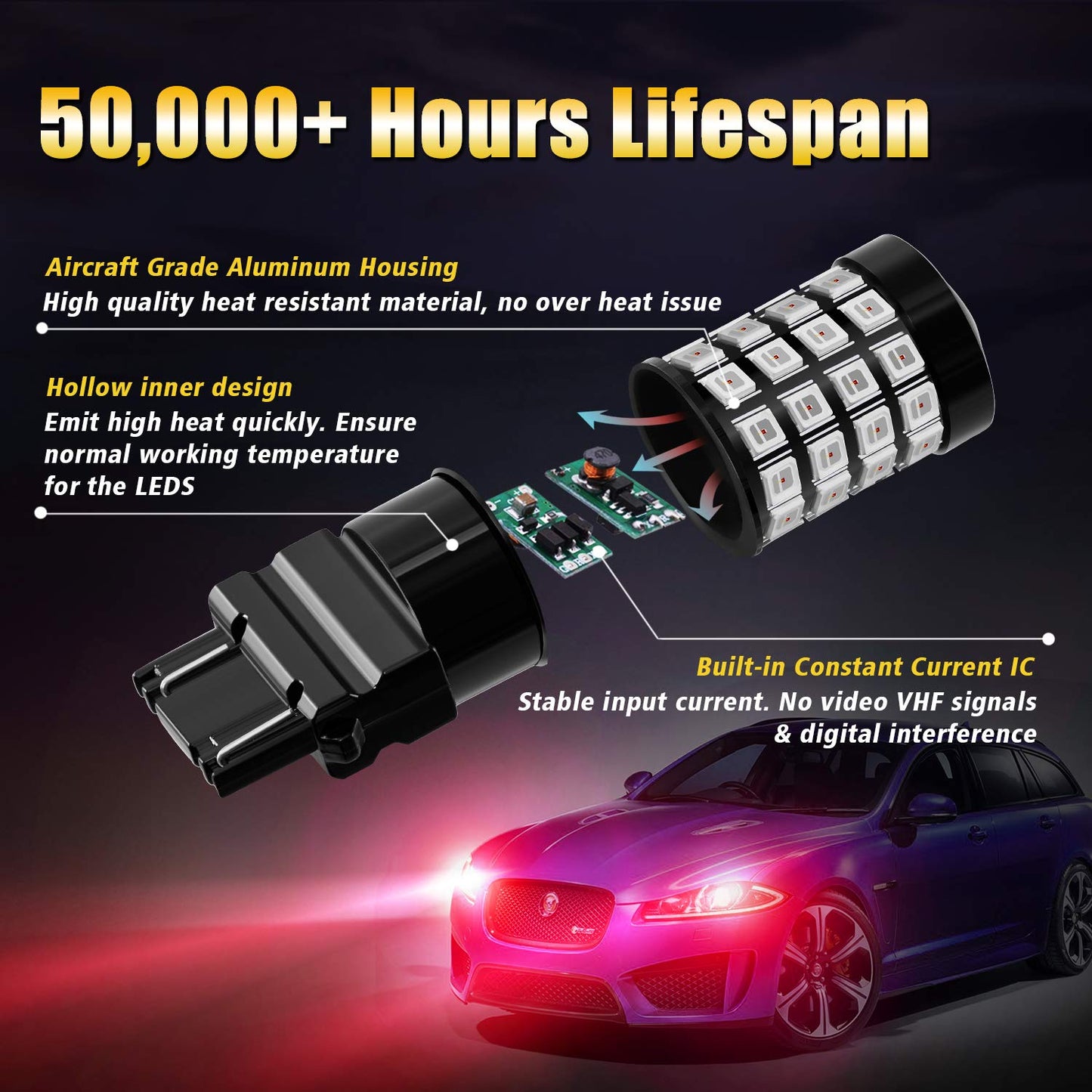 Brishine 3157 3156 3056 3057 3457 4157 4057 Led Flashing Strobe Blinking Brake Light Bulbs  Super Bright 52-Smd Chipsets Led Bulbs With Projector For Tail Stop Lights  Brilliant Red(Pack Of 2)