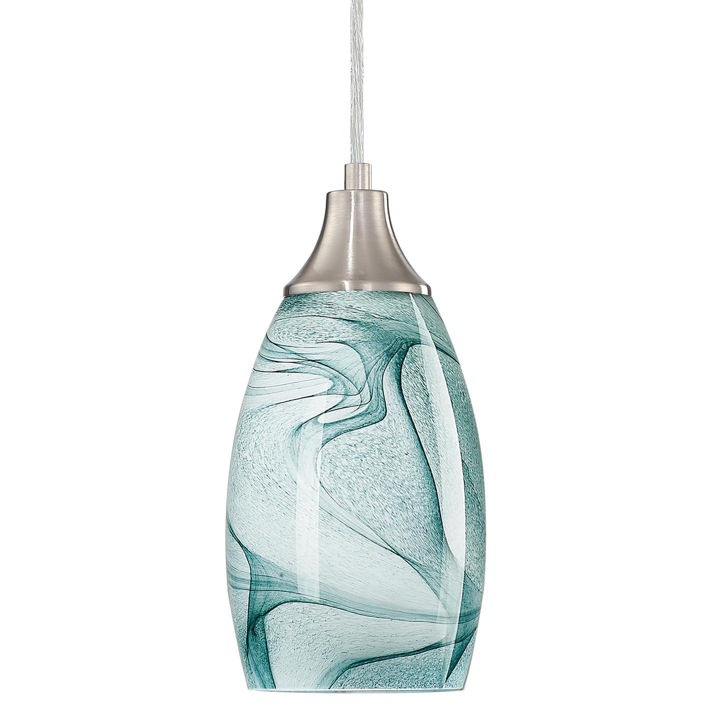 karyfine Mini Pendant Light Hand Blown Glass Shade Brush Nickel Finish Green Marble 1039AP
