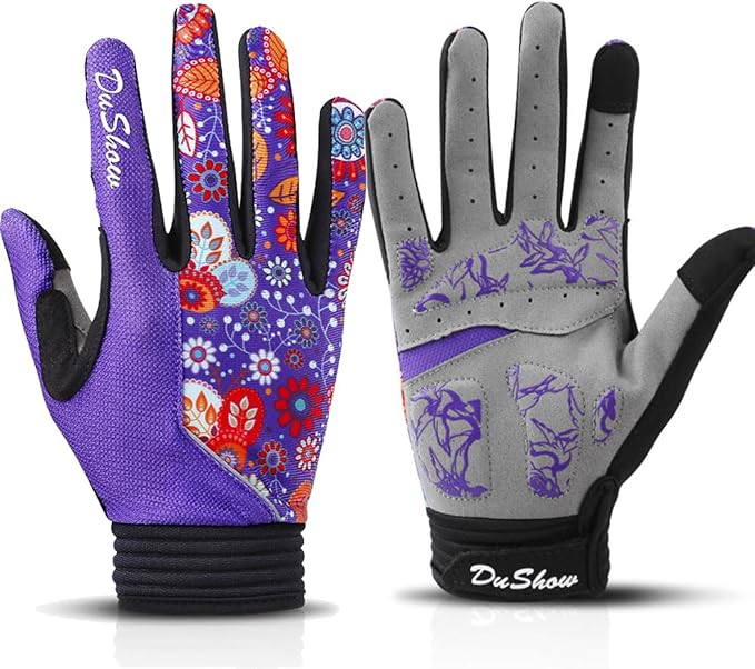 DuShow Bike Gloves for Women Cycling,Pink Floral Workout Gloves Women,Full Finger Biking Driving Riding Gloves for Women,G...
