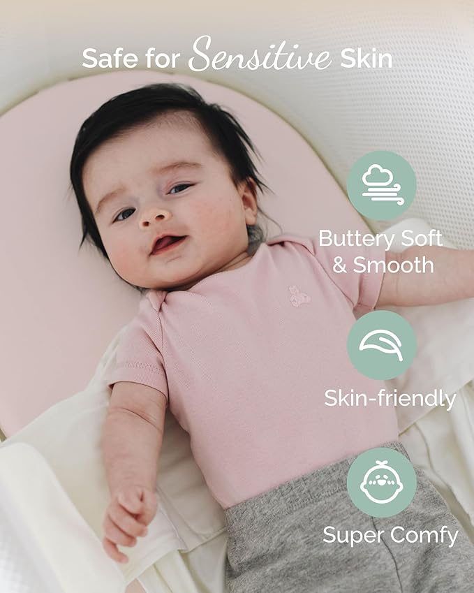 Bassinet Fitted Sheets for Chicco LullaGo Anywhere, Baby Bjorn Cradle and 14 x 29 Mattress Pad - Buttery Soft, Premium Stretchy Jersey Knit Sheets - Pale Pink + Lavendar + Cloud, 3 Pack