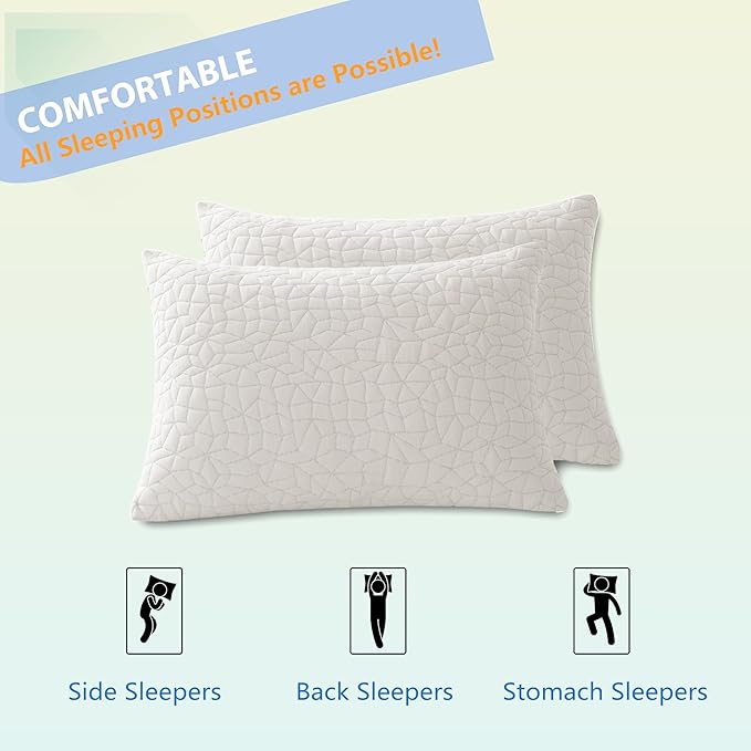Shredded Memory Foam Pillows, Standard Size Set of 2,Adjustable Bed Pillows for Side Back Stomach Sleepers,Comfy Cooling Pillows for Sleeping with Washable Cover…