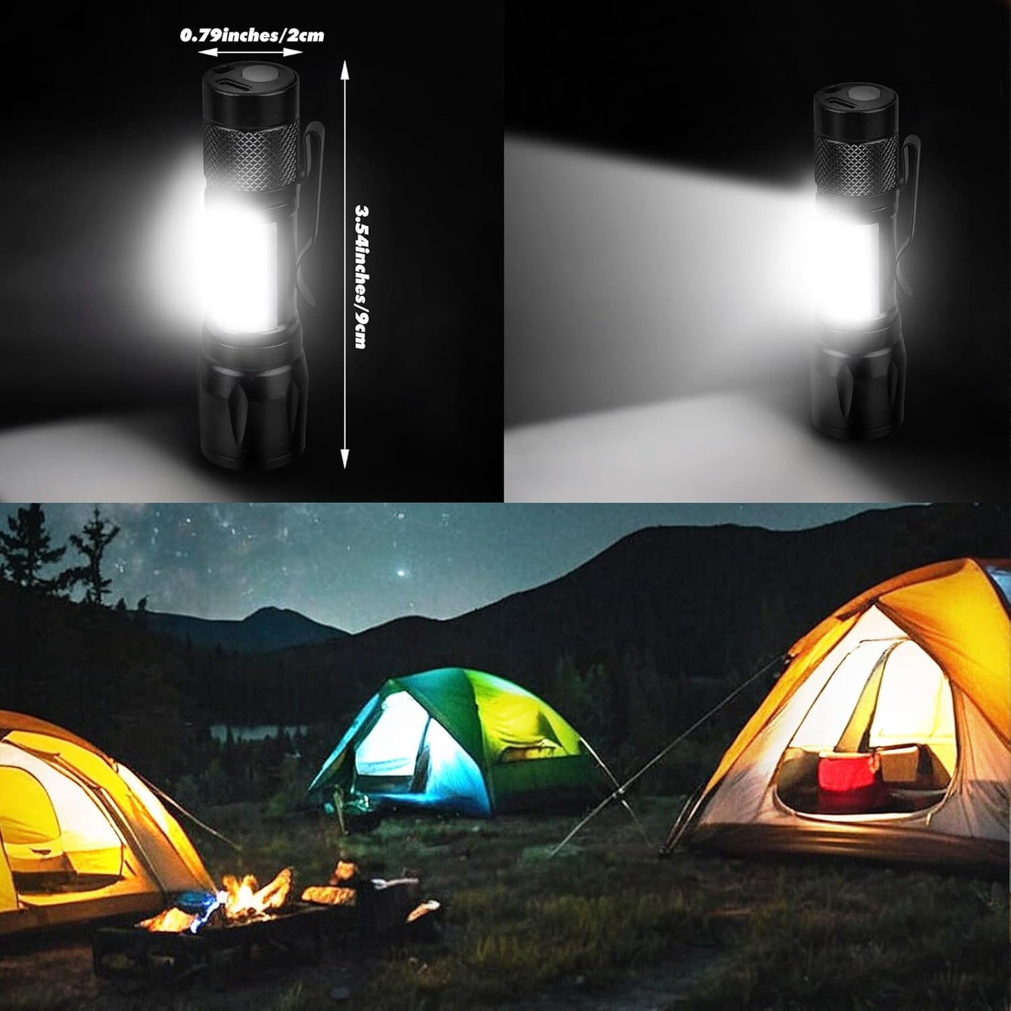 KunHe Mini LED Flashlights 6 Pack, USB Rechargeable, High Lumens, Anodized Aluminum, Black, Model 8593c