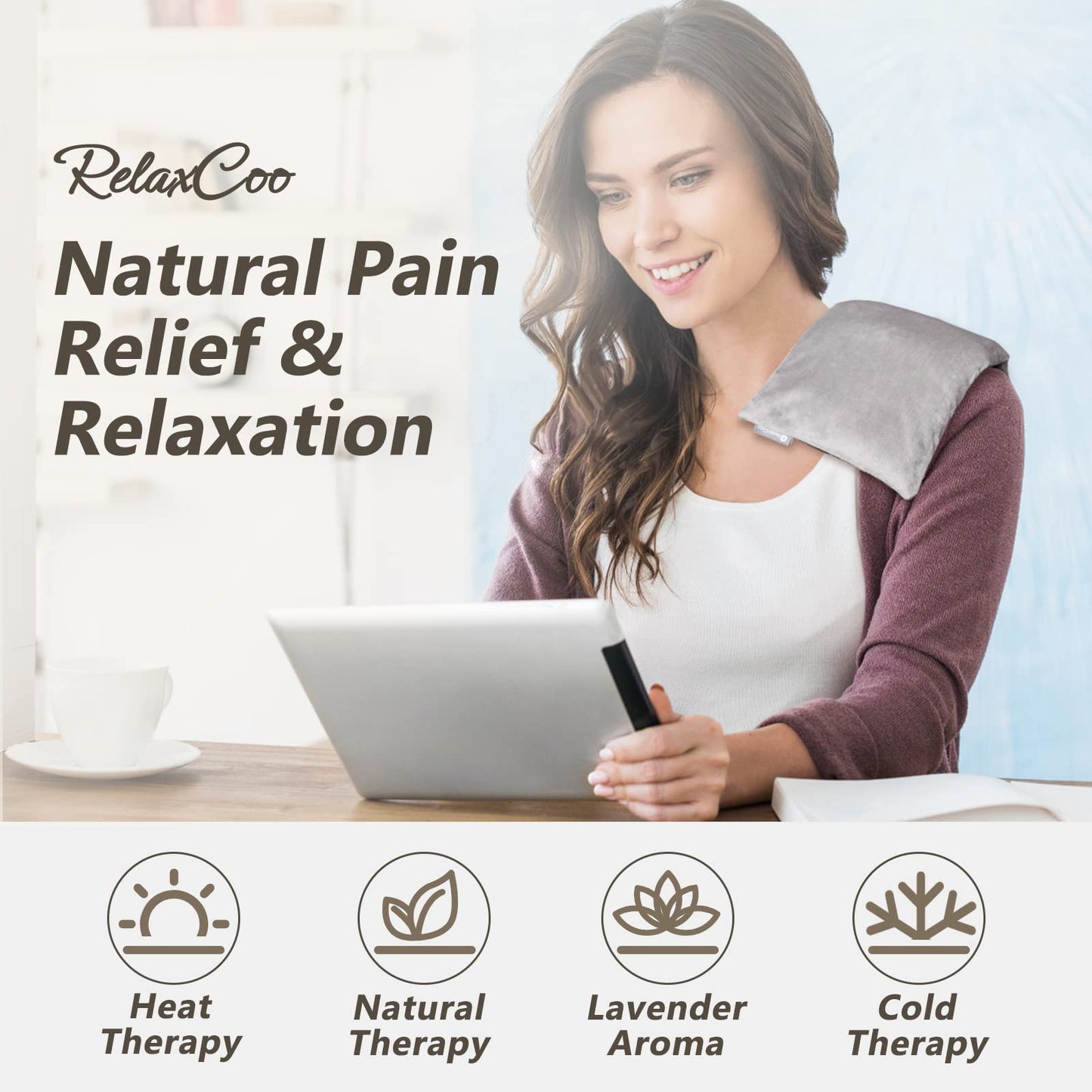RelaxCoo Microwave Heating pad with Washable Cover 6 * 12" Microwavable Heat Pad for Neck Shoulder, Cramps, Back Pain Relief, Warm Compress Bean Bag Moist Heat Pack for Muscles, Joints, 2 Pack