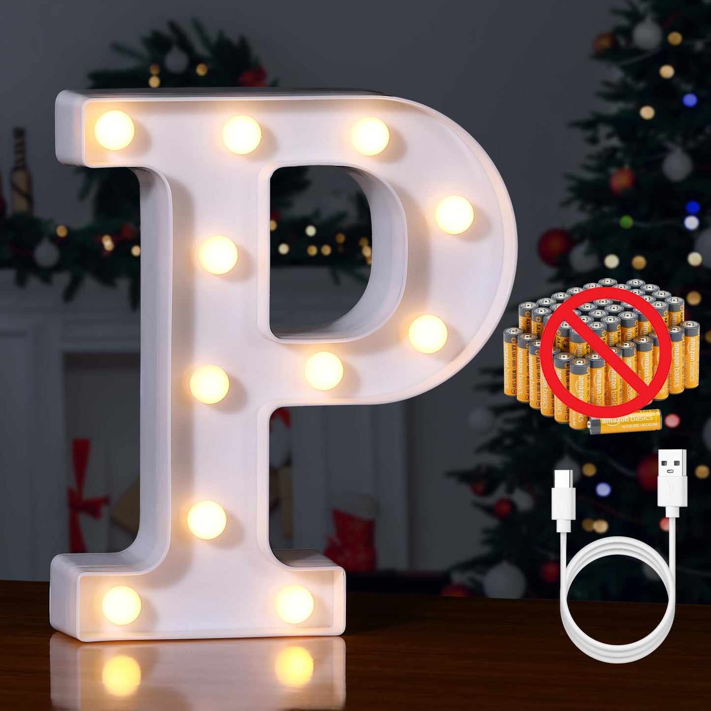 Foaky Rechargeable LED Marquee Letter Lights Sign - Warm, Plastic, Size P, Model Recharge-ABS - Night Light for Parties & Decorations
