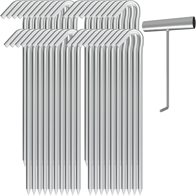 9 Inch Galvanized Tent Stakes Metal Tent Pegs with T Hook Heavy Duty Steel Yard Camping Stakes Tarp Hooks Inflatables Outdoor Decorations, 40 Pack