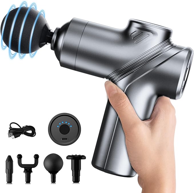 LEERCON Deep Tissue Mini Massage Gun, Muscle Percussion Massager for Athletes, 4 Massages Head and 6 Speeds for Pain Relie...