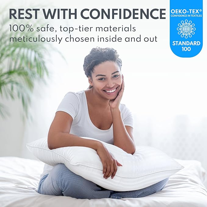 Queen Size Bed Pillow - Premium Down Alternative Cooling Pillows Set of 2 for Side, Back, and Stomach Sleepers Hotel Quality Fluffy Soft Microfiber Fill Breathable Skin-Friendly
