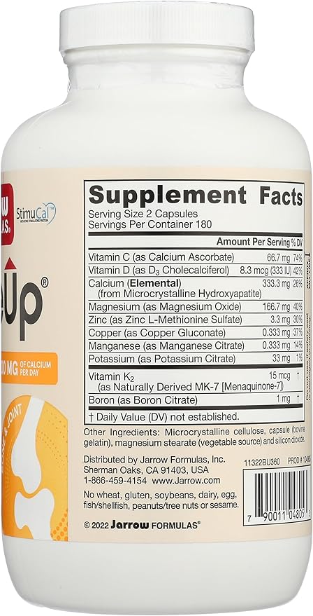 Jarrow Formulas BoneUp - 360 Capsules - Micronutrient Formula for Bone Health - Includes Natural Sources of Vitamin D3 , Vitamin K2 ( as MK-7 ) & Calcium - 180 Servings Packaging may vary