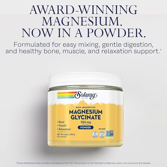 SOLARAY Magnesium Glycinate Powder 350mg and High Energy Multivitamin Bundle - Chelated Magnesium and Once Daily Multi - Bone Health, Muscle, Heart and Immune Support, 60-Day Guarantee, 6oz/60ct