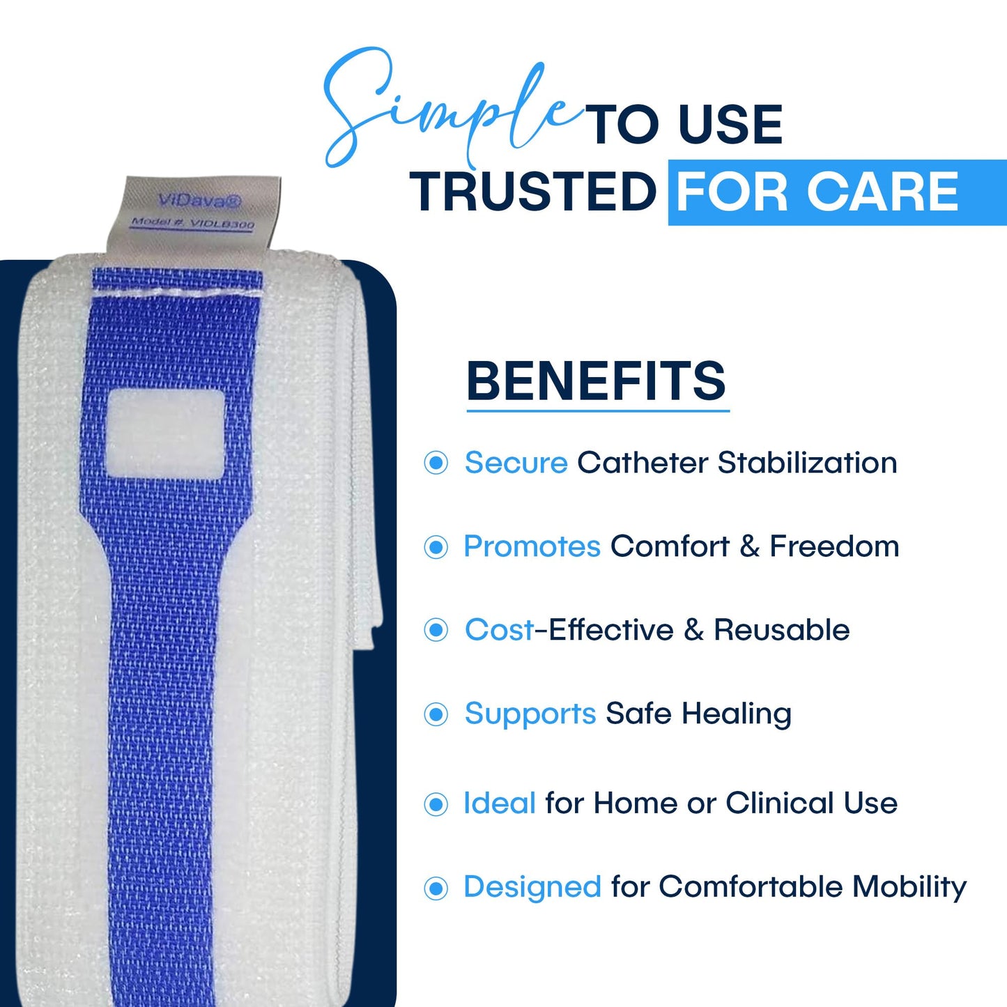 ViDava 3 Pack Foley Catheter Leg Strap, with Silicone to Reduce Slipping, Secure Your Urinary Catheter with ViDava Catheter Straps 23" Long x 2" Wide