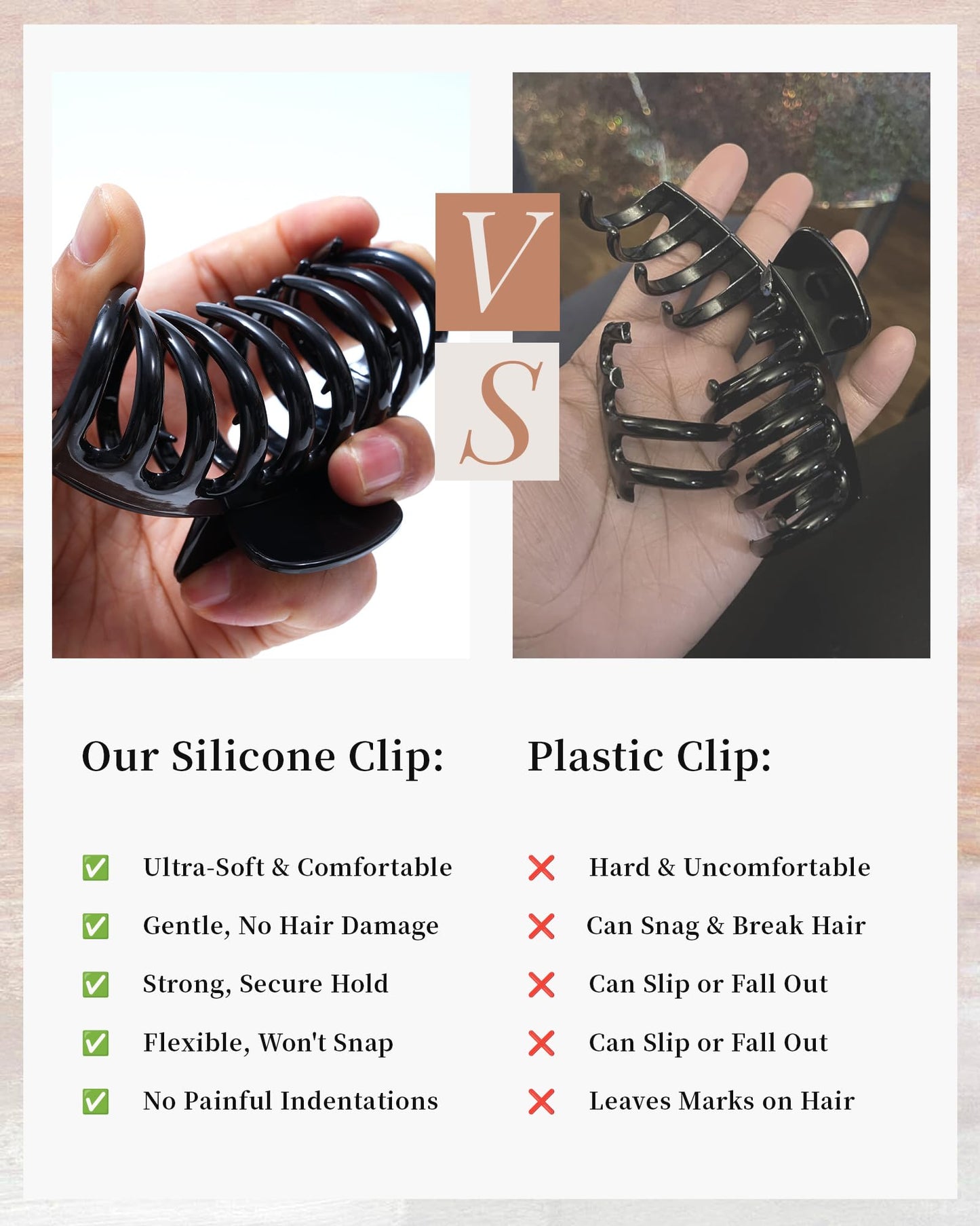 Mesovor 4 Pack Silicone Flexible Hair Claw Clips, Nonslip 4.33 Large Bendable Claw Clip | Soft Cozy Neutral Hairclips for Thin a