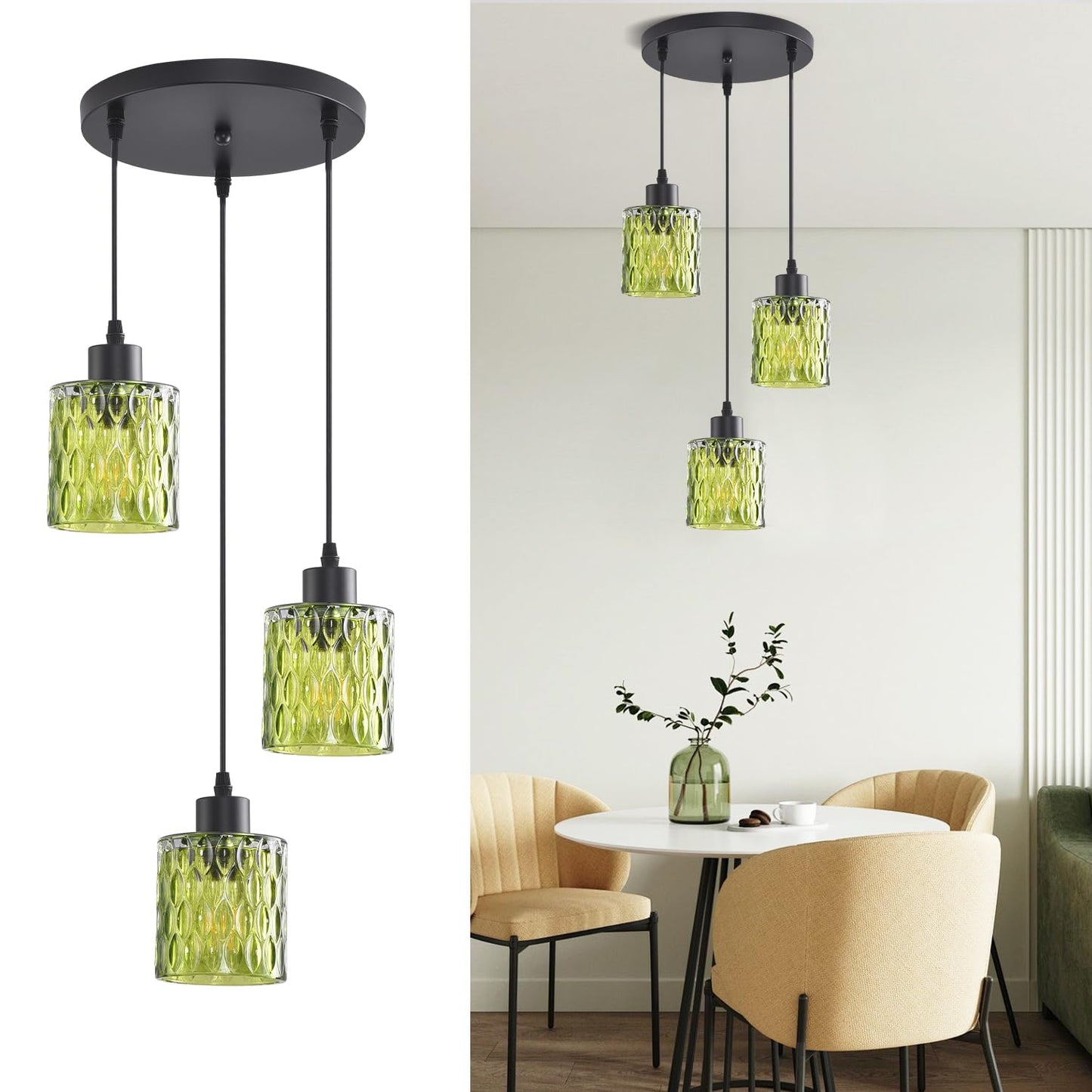 3 Lights Industrial Pendant Light With Glass Shade Matte Black Pendant Lighting Adjustable Industrial Retro Style Hanging Light Kitchen Island Farmhouse Pendant Lights Fixtures For Kitchen Farmhouse