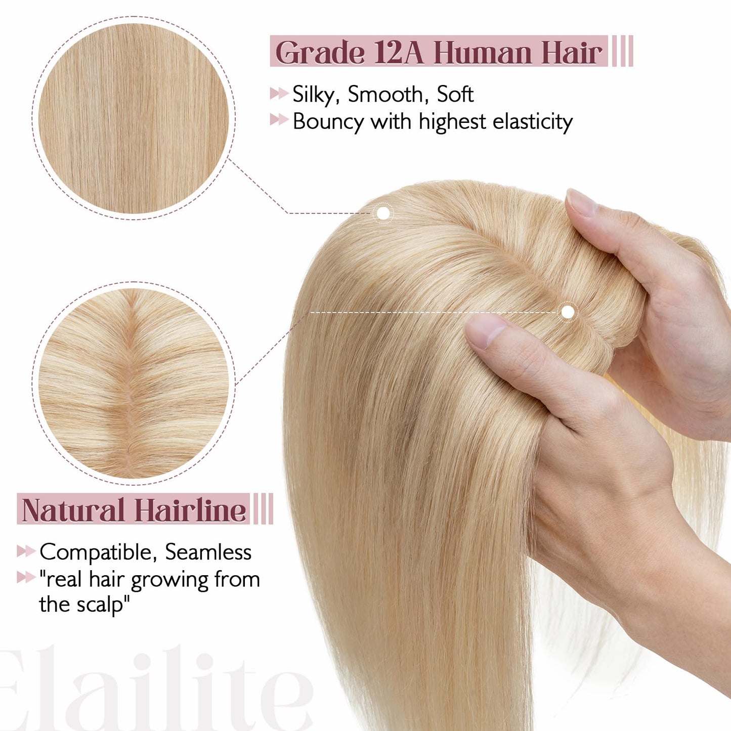 Elailite Hair Toppers for Women Real Human Hair Topper Thinning Thin 5.1x2.8 Silk Base Clip in Remy Hairpieces 10 Inch Sandy Blo