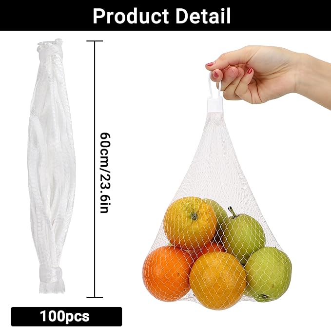 100 Pack Reusable Produce Bags, Seafood Boil Bags with Loop-Style Closures, Mesh Bags for Crawfish Boil Party Supplies Crab Boil Garden Trellis Fruit Hammock Onion Storage, 23.6 inch White