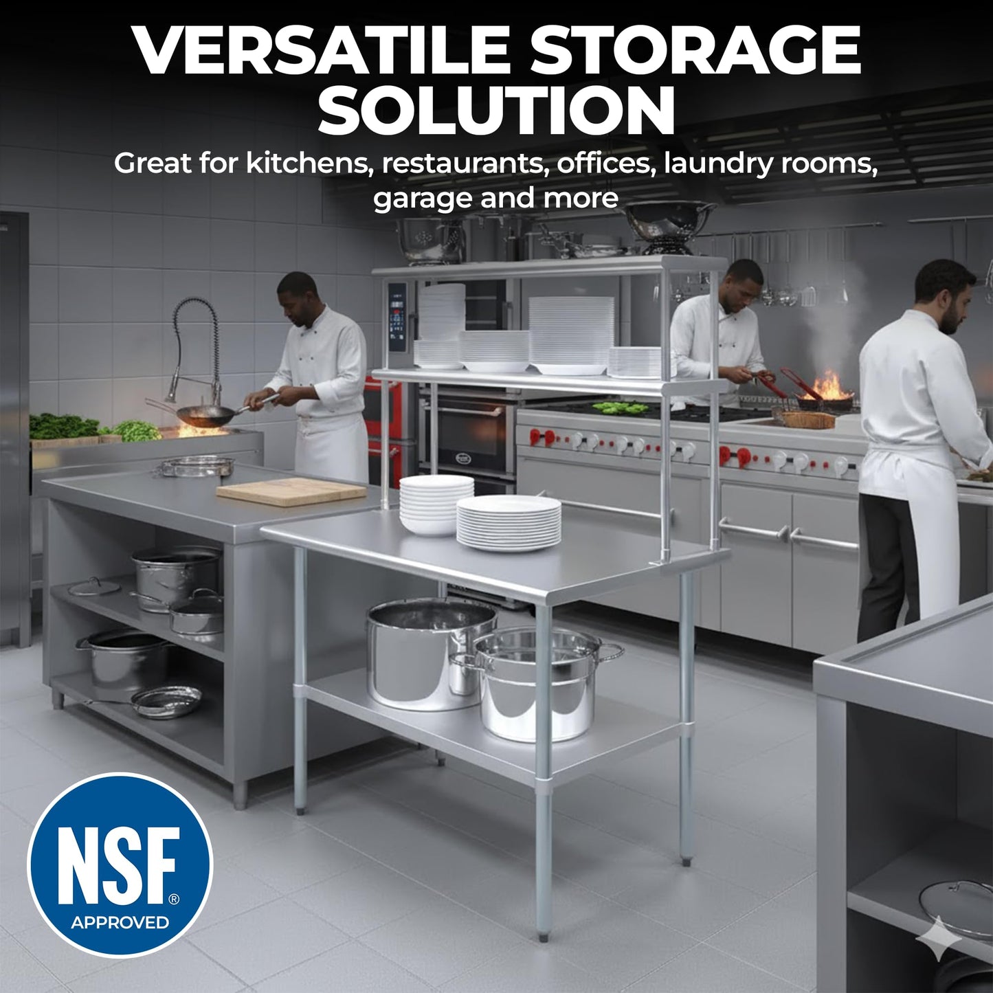 Express KitchQuip NSF Certified 18 Gauge Heavy Duty Stainless Steel Double overshelf with Brackets for Kitchens, Utility Rooms, Storage, Offices & Home