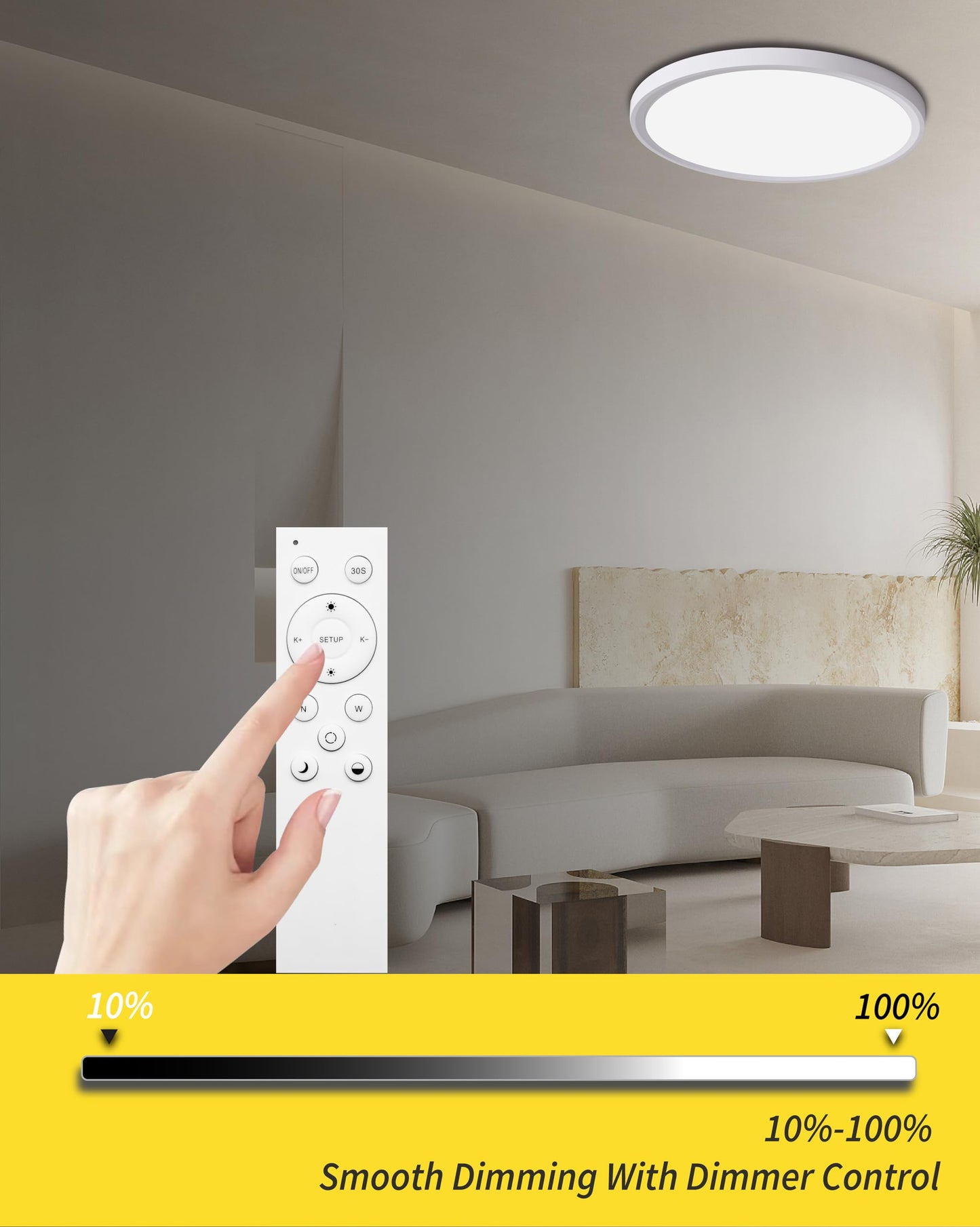 Bright Future Lighting 20-Inch LED Flush Mount Ceiling Light, Remote Control, Dimmable, 40W, 4350LM, Adjustable 2700K-6000K, White