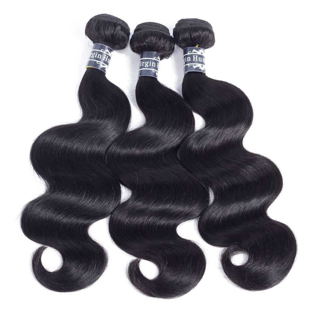 Amella Hair 8A Unprocessed Brazilian Body Wave Bundles with Closure (16 18 20 +16Closure,Natural Black Color) Virgin Brazilian H