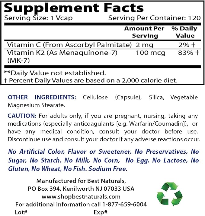 Best Naturals Red Clover 430 mg & MK-7 Vitamin K2 100 mcg