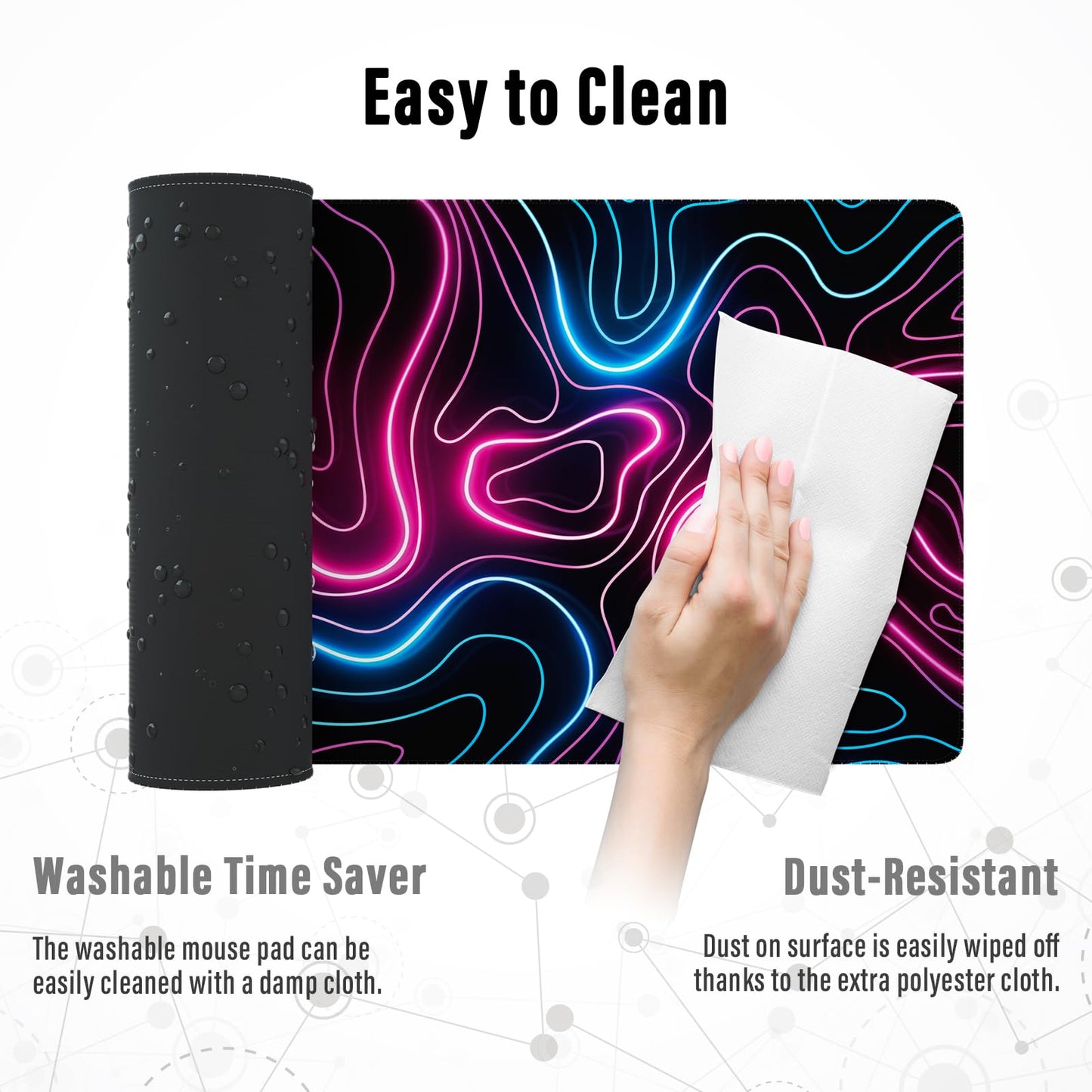 Ovenbird Gaming Mouse Pad with Stitched Edges, Topographic Map Pink Extended XL Mousepad with Anti-Slip Base, Cool Neon Large Mouse Pad for Desk, 31.5 x 11.8 in, Pink and Blue