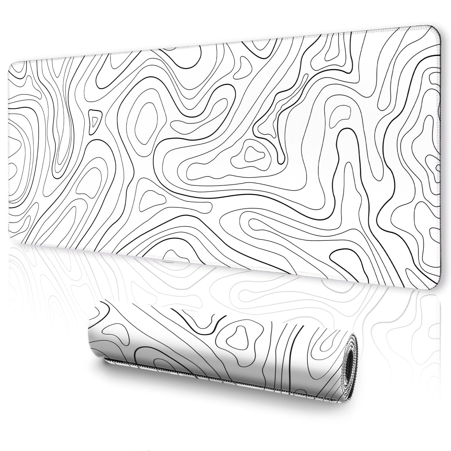 Topographic Mouse Pad XL - Large Extended Desk Mat for Gaming, Black and White Minimalist Keyboard Pad for Office & Home