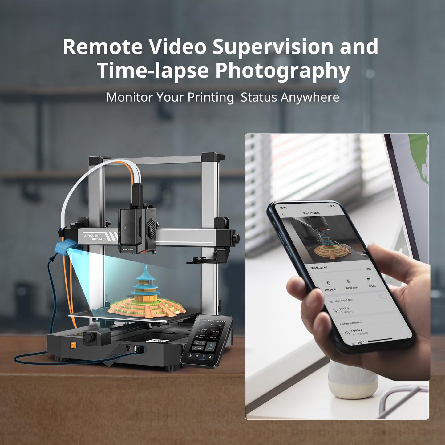 Anycubic Kobra 3 3D Printer Camera, Real-Time and Remote Monitoring, Ultra Clear Resolution, Easy to Assemble and DIY Frame, Compatible with Kobra 3/ Kobra 2 Pro/Plus/Max/Klipper Printer/Computer