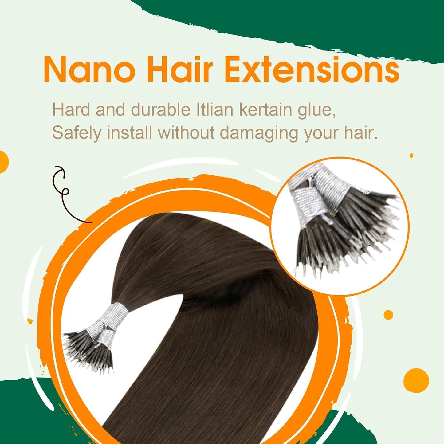 Easyouth Nano Extensions Human Hair Invisible Nanos Tip Hair Extensions Real Human Hair Dark Brown Nano Beads for Hair Extension