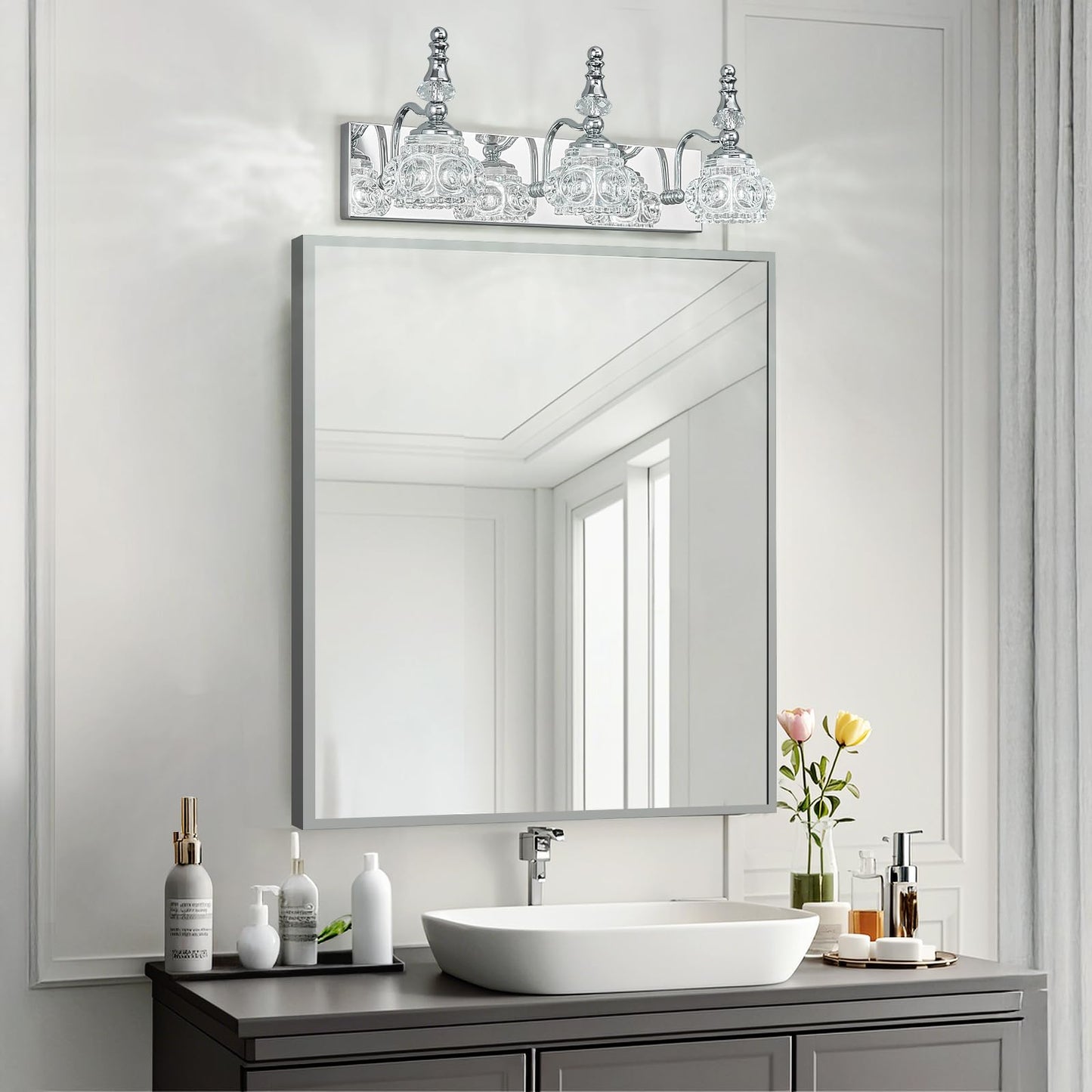 Lbsqj 3-Light Vintage Bathroom Vanity Light Fixture Industrial Chrome With Glass Shade Vanity Light Fixtures Over Mirror Glass Bathroom Vanity Lighting Fixtures G9 Bulb Wall Lights
