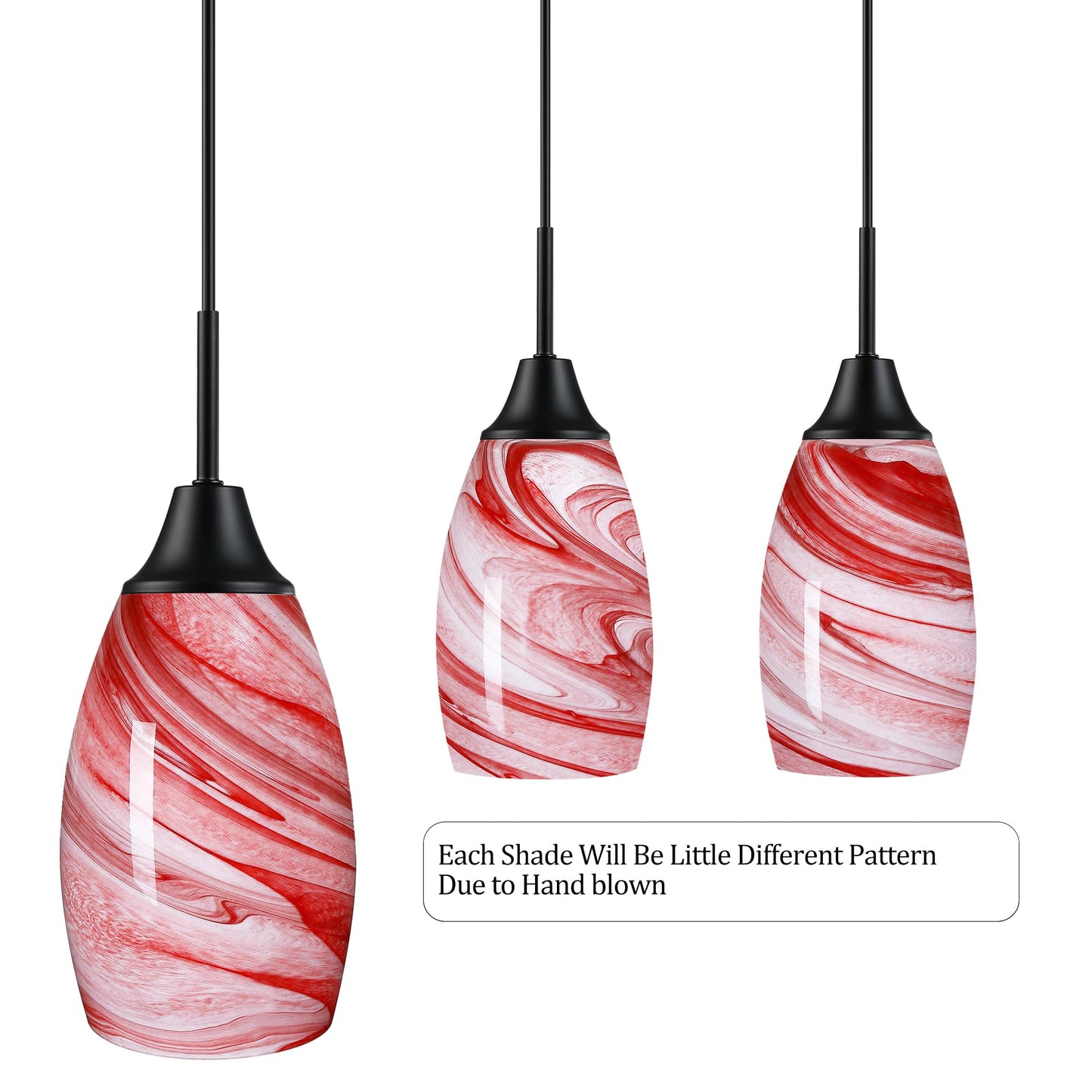 Viinew Mini Glass Pendant Light 4.72in Handblown Burgundy Art Glass 3-Pack for Dining Room Kitchen Island Foyer Hallway