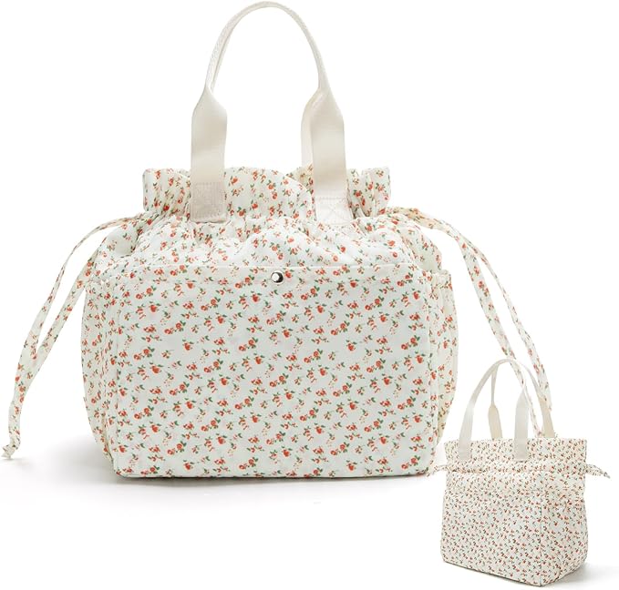 MEXS Lunch Bag for Women Reusable Drawstring Insulated Lunch Box Stain-Resistant Large Cinch Closure Lunch Bags for Work Office