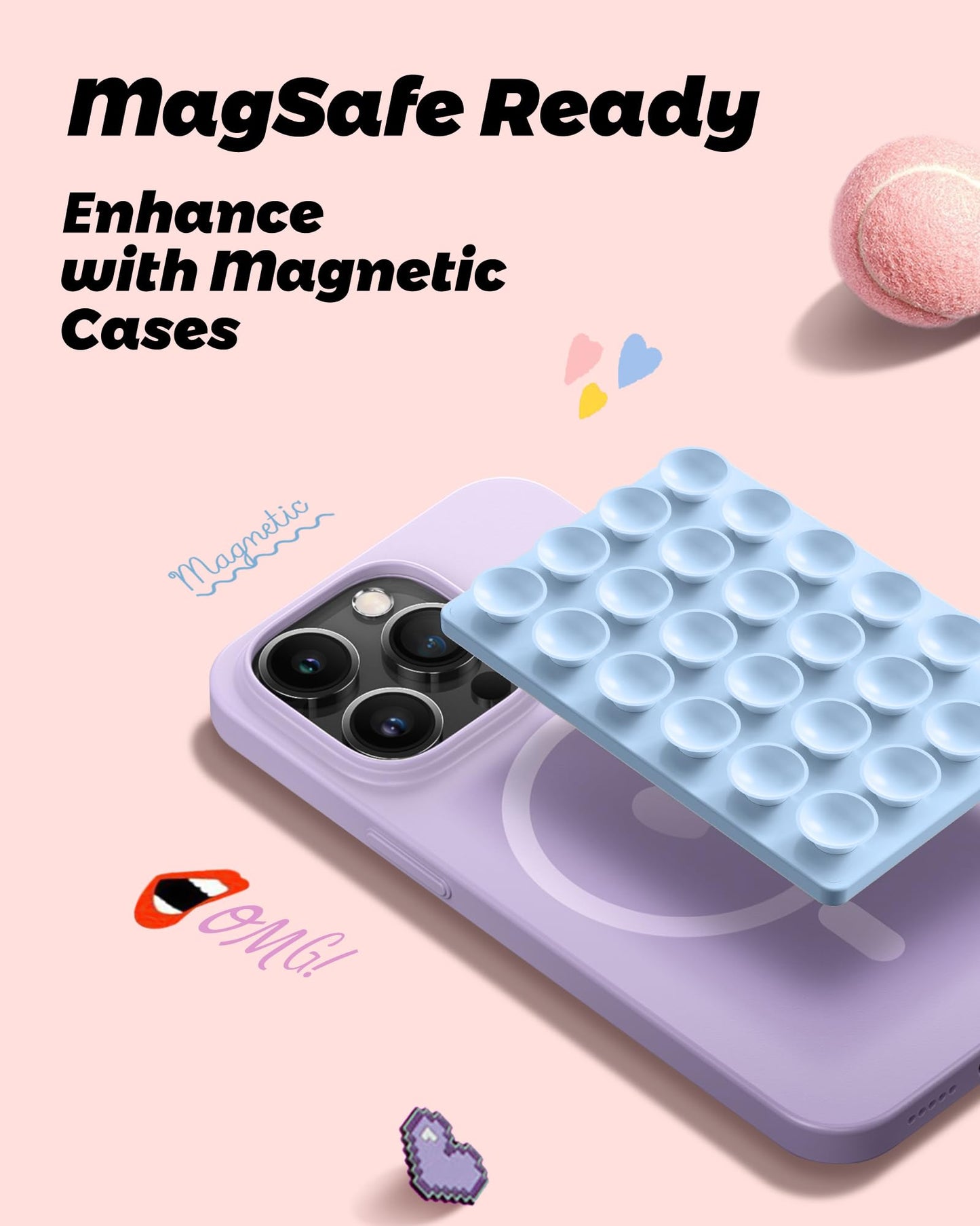 Amband Magnetic Suction Phone Grippy For Magsafe Case, Silicone Cup Sticky Mount For Iphone 12/13/14/15/16 Pro Max/Pro/Plus/Mini