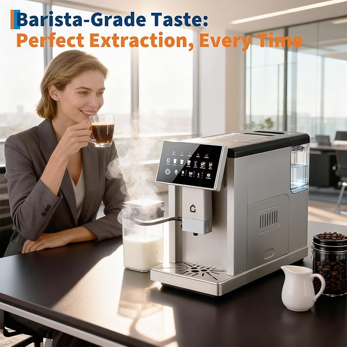 3rd-Gen Espresso Coffee Maker with Milk Frother, Removable Brewer and Grinder, Adjustable Coarseness and Flavor, 3-Level Coffee and Milk Volume Control, Detachable Milk Tank