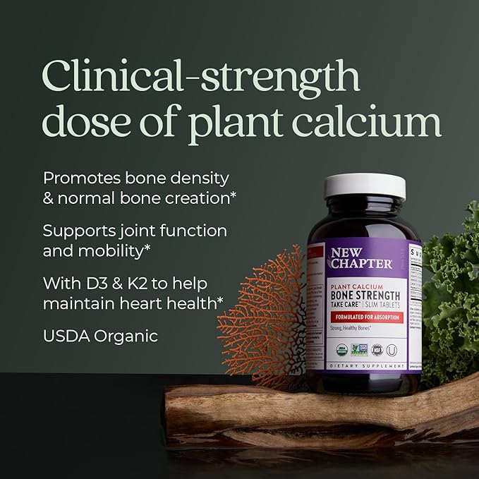 New Chapter Calcium Supplement - Bone Strength Organic Calcium with Magnesium, Vitamin D3+K2, 70+ Trace Minerals for Bone Health, Gluten Free, Easy to Swallow Slim Tablets - 270 Count