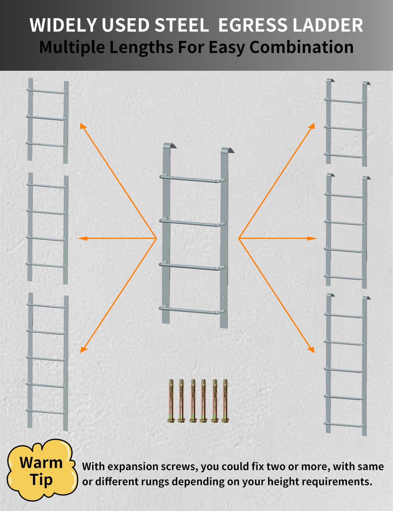 4-Rung Window Well Ladder, Heavy Duty Steel Basement Egress Ladder, Fire Escape for Emergency Home Safety(45.2" Lx17.9 W, Hooked, Matte Black)