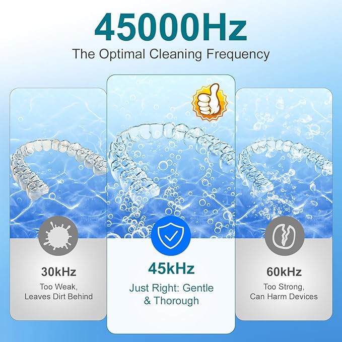 Retainer Cleaner, Upgraded Open-Window 45kHz Retainer Cleaner 200ML Dental Cleaning Pod with 4 Modes & Digital Timer
