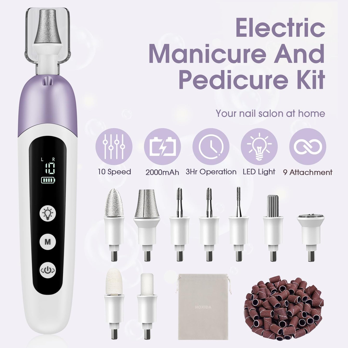Professional Manicure Pedicure Kit with Memory Modes, Cordless Electric Nail File Set 10 Speed Portable Nail Drill Machine, Pedi