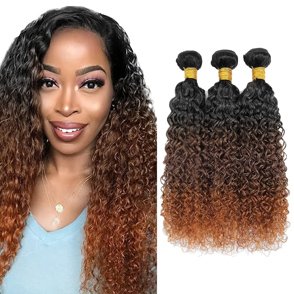 Lagalaga Bundles Human Hair 22 24 26 Inch Jerry Curly Human Hair Bundles Omber Natural Chocolate Brown T1B/4/30Unprocessed Brazi