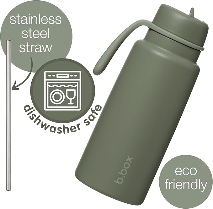 b.box Triple Insulated 34oz Water Bottle w/Stainless Steel Straw. 46 Hours Cold. Leak Proof Tumbler with Lid and Straw for Travel, Gym & School. BPA Free Sports Water Bottles.