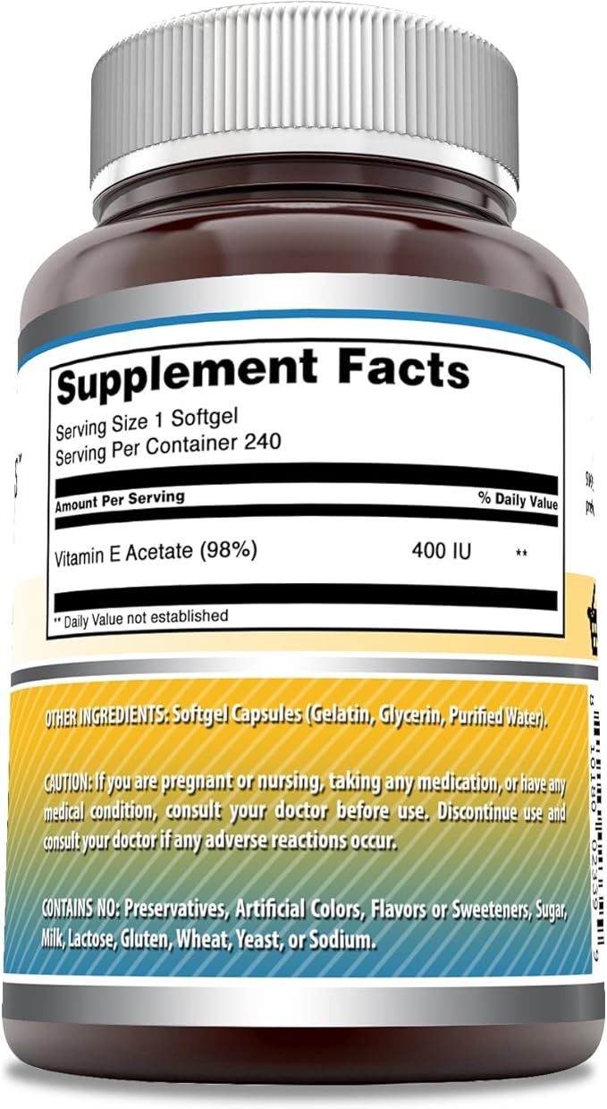 Amazing Formulas Vitamin E Supplement | 400 IU Per Serving | 240 Softgels | Non-GMO | Gluten-Free | Made in USA