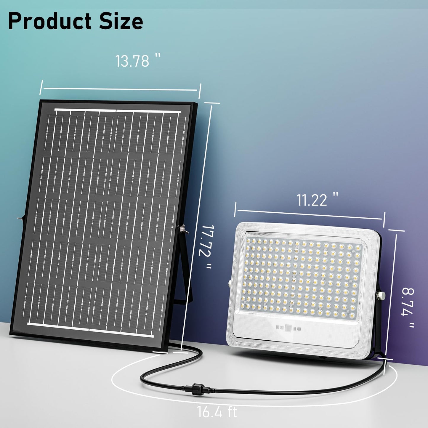 6000W Solar Flood Lights Outdoor   Solar Powered Outside Street Light Dusk To Dawn Waterproof Security Commercial Lighting With 16.4Ft Cables And Motion Sensor For Yard Garage Swimming Pool Pathway