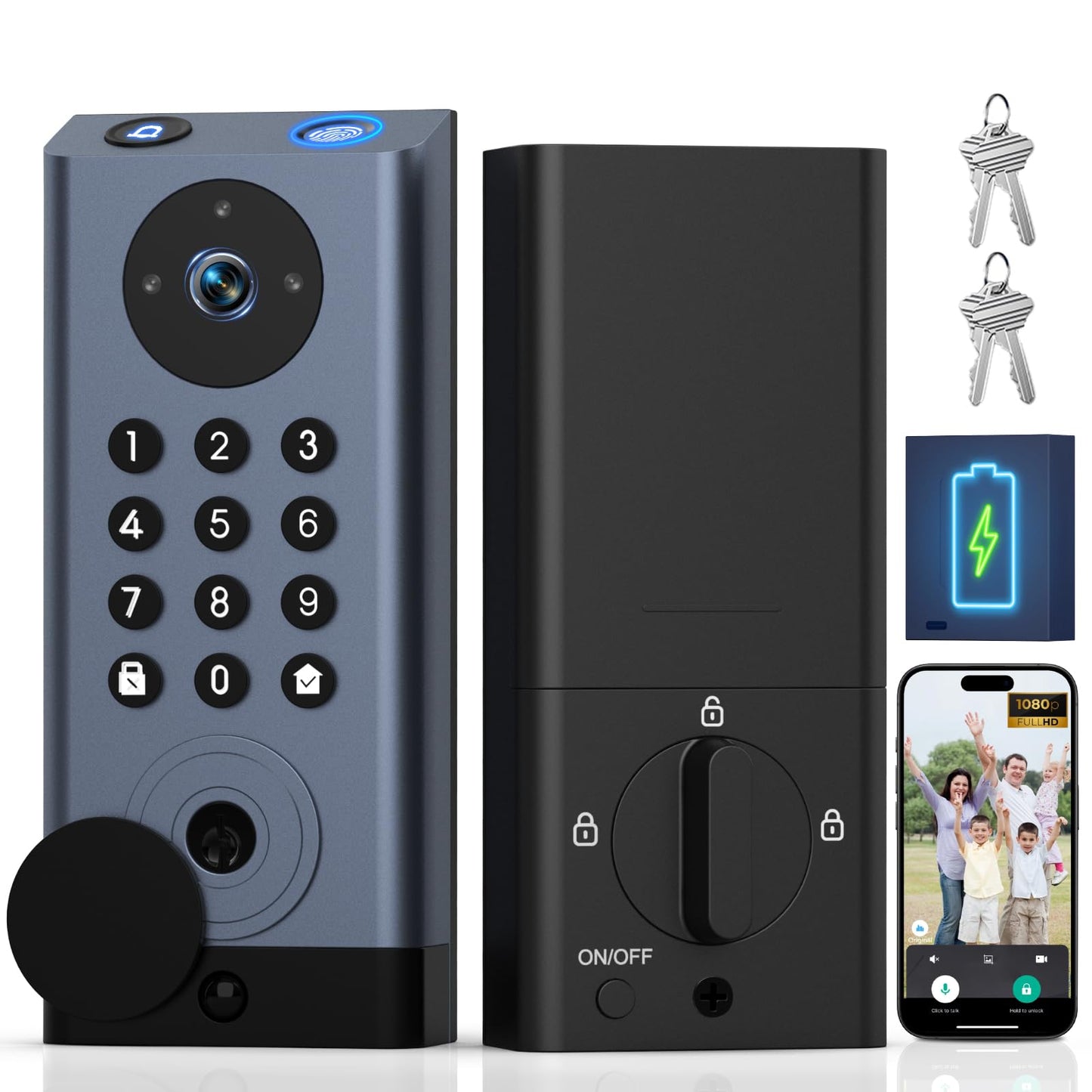 Pothunder Smart Lock with Camera, Keyless Entry Door Lock Deadbolt with WiFi Video Doorbell, Fingerprint Electronic Keypad Code Door Lock for Front Door with App Remote Control, PIR Motion Detection