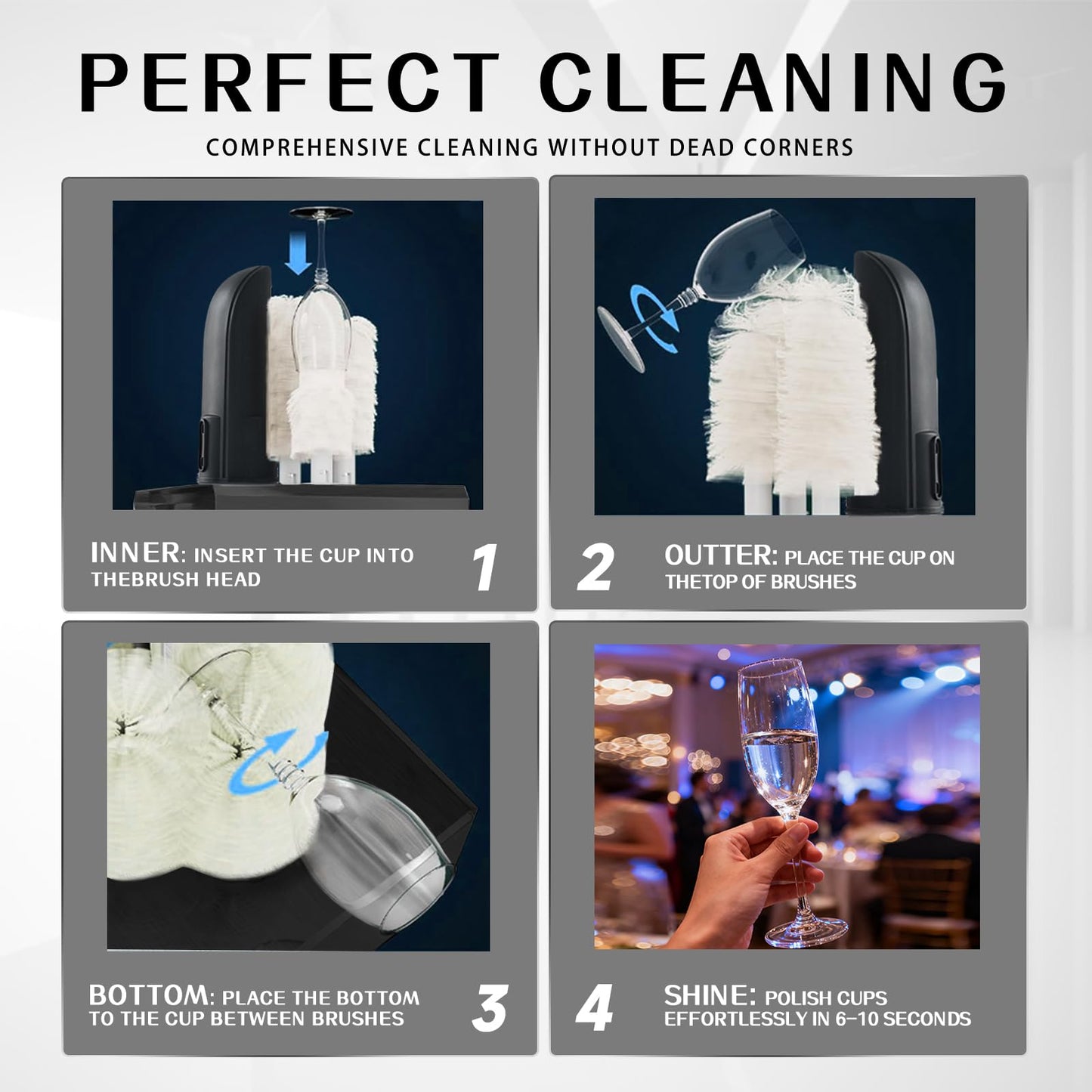 Takiesy Commercial Glass Polisher Machine with 6 Microfiber Brushes, 330 Cups/Hour, 136℉ Warm Air Drying & LFGB Certified Heads, Build for Wine Beer Glasses in Bar Restaurant Hotel